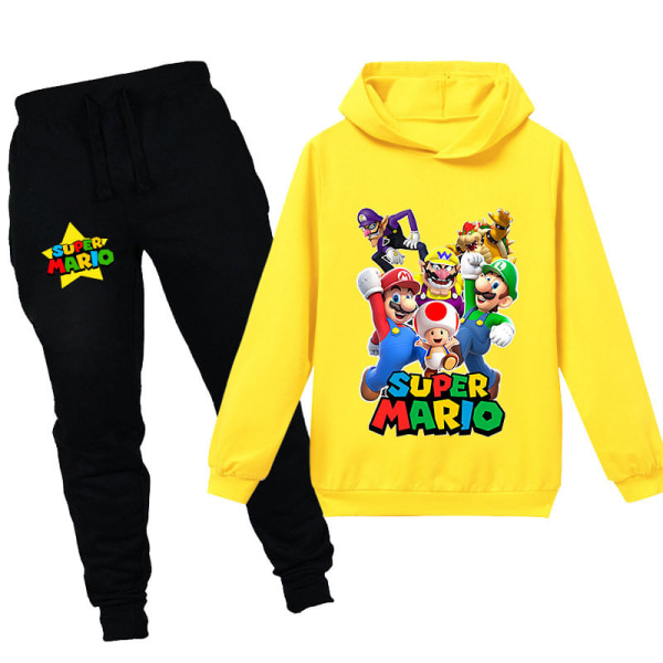 Super Mario Boys Girls Pullover Huvtröja och träningsbyxor Set Sportkläder Barnkläder 110cm(3-4years) yellow