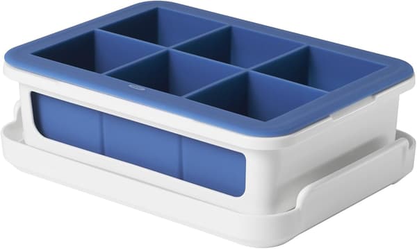 Stor isterningebakke med silikonelåg, til 6 store 4,4 cm isterninger