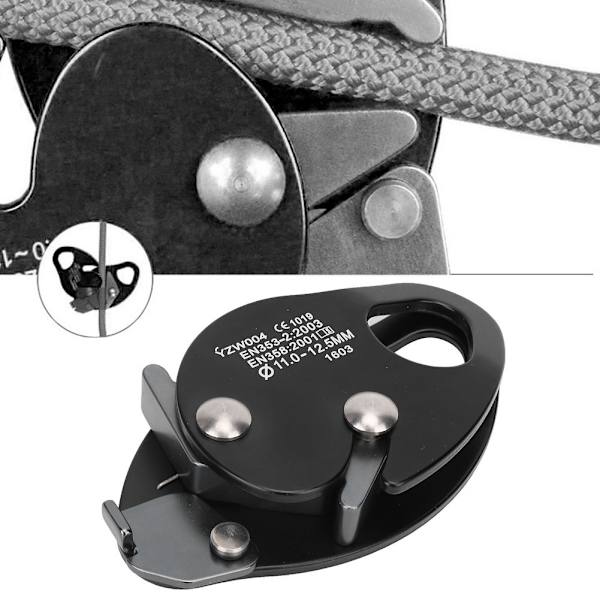 Selvlåsende Stop-Descender Klemme Greb Rednings Rappel Ring Klatreudstyr til 11-12,5 mm Reb (sort)