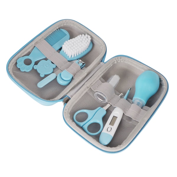 TIMH 8 stk Baby Healthcare Grooming Kit Nyfødt barnehage pleiesett med hårbørste negleklipper blå