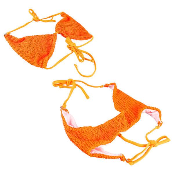 Crosscross Bikini Sæt Binde Side Ren Farve Dame 2 Dele Badedragt til Sommer Strand Svømning Orange M