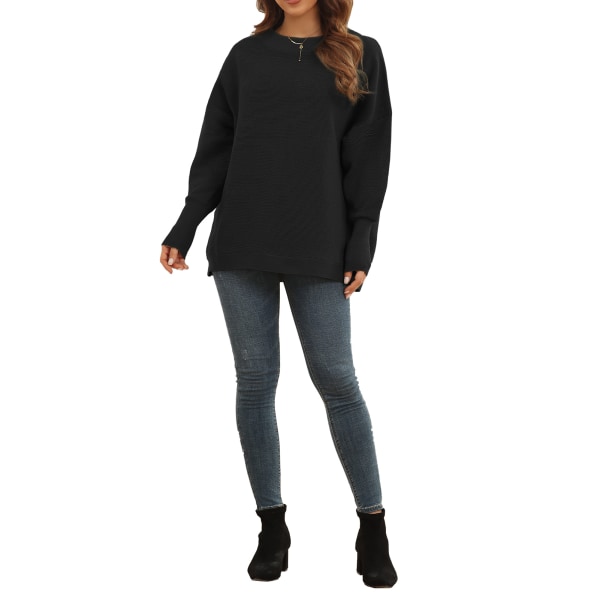 BEMSYM-Langærmet sweater elegant strikket sweater til kvinder sort M black M