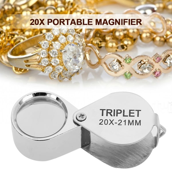 20X Bärbar Förstoringsglas Vikbart Ficklupp för Smyckeskontroll Läsning