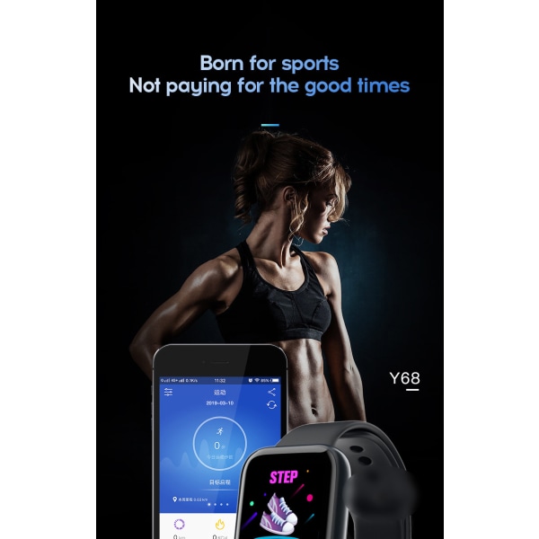 Y68 D20 1,44-tommer farveskærm med høj lysstyrke puls blodtryksmåler step blod ilt sport smart ur+Sxi black