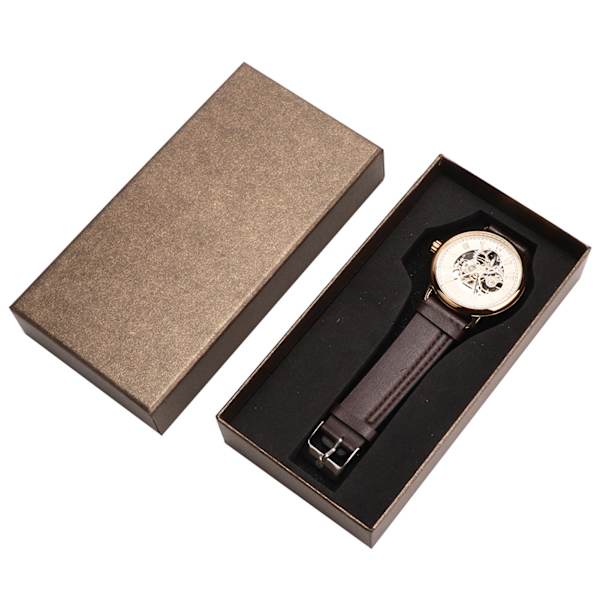 FORSINING Trendig Armbandsur Mekanisk Halvautomatisk Ur med Hål Mönster för Män (Vit Yta, Guldfärgad Kassa)