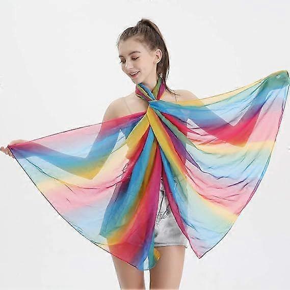 Dame Regnbue Lange Tørklæder Chiffon Tørklæder Bløde Tynde Sjaler Wraps Hele Sæsonen