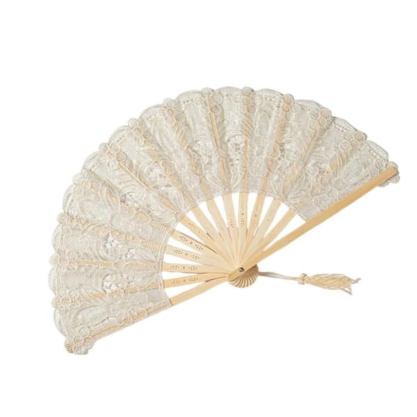 Bærbar sommerfläkt for jenter - elegant blomstret blonde - for forestilling og gave[BEMS] Beige