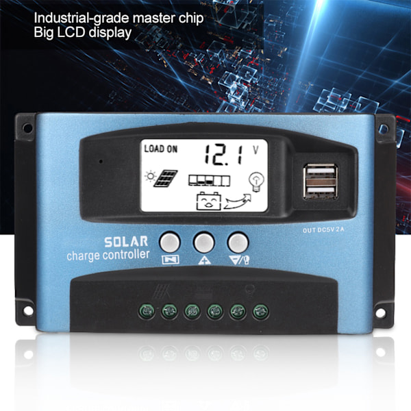 MPPT 100A Aurinkoenergian Latausohjain Kaksois-USB LCD-Näyttö 12V 24V