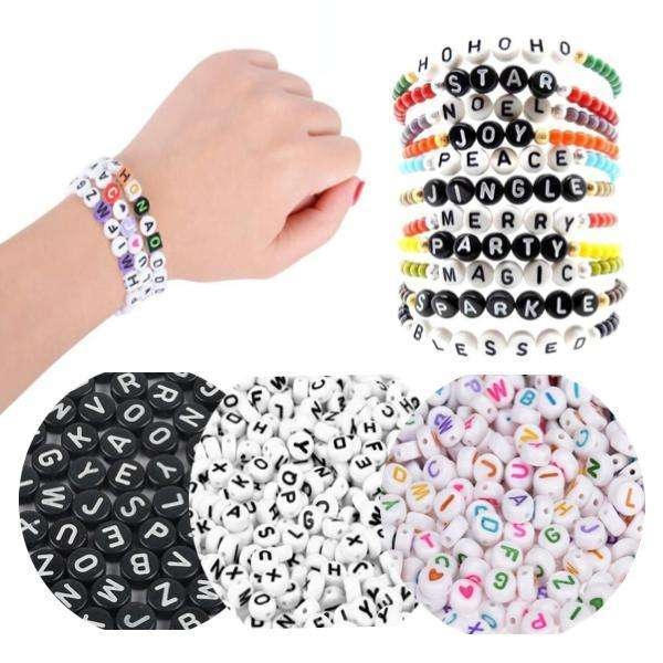 200 stk Bokstavsperler, Bokstaver - 4x7mm - multifärg multicolor