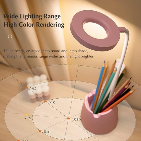 Sammenleggbar LED-bordlampe med pennholder, fjernkontroll og timerfunksjon Kompatibel med øyebeskyttelse Rosa Versión de control remoto