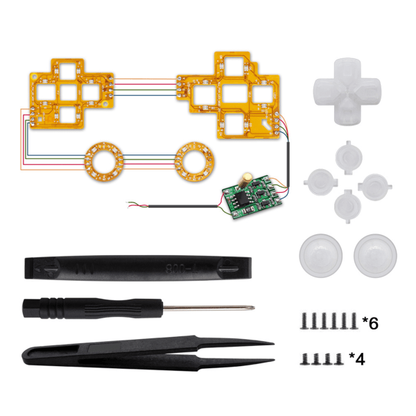 6 fargelysende DPad-pinnestikker DTF LED-knappsett for PS4-kontrollertilbehør++