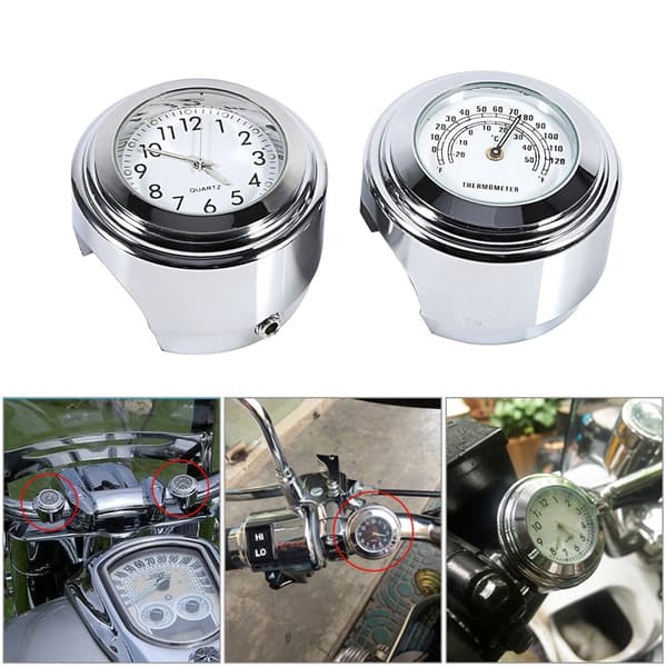7/8\" 1\" Motorsykkel Styre Montering Klokke Skive Termometer Temp Hvit