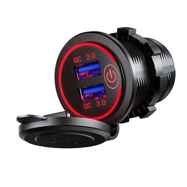 Billader USB Multi Port QC3.0 Hurtigopladning cigarettænder Adapter til RV Skibe Motorcykler Rødt lys