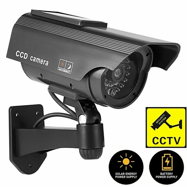 Solcellsdriven Simulerad Dummykamera Säkerhetskamera CCTV Utomhus Vattentät Emulativ IR LED-blixt Röd LED Dummykamera
