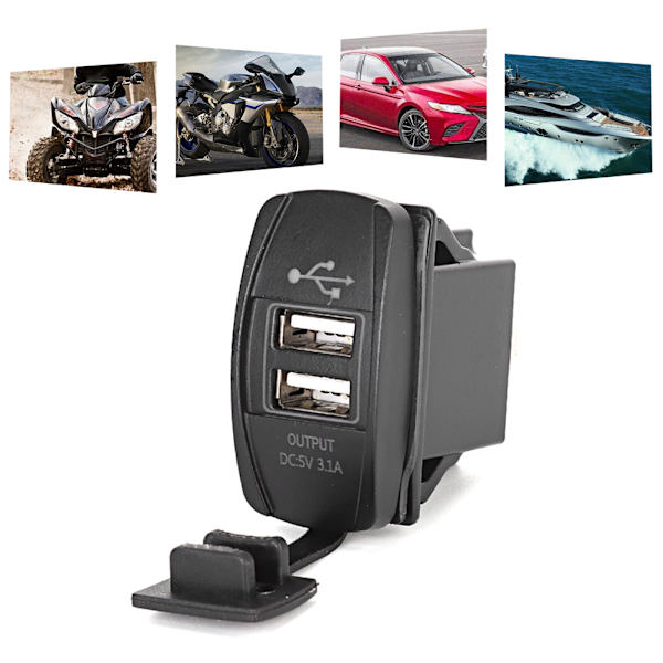 Dobbelt USB strømlader 12-24V 3.1A til bil, båd, motorcykel Universal grønt lys