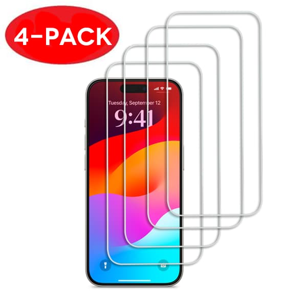 【BEMS】4-pack kompatibelt med iPhone 15 Pro extra hårt transparent härdat glas