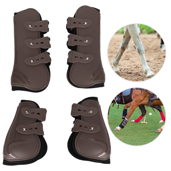 TIMH 1 sæt PU heste benbeskytter benbeskytter fortykkede leggings med blødt for, udstyr brun L