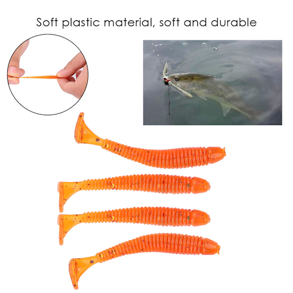 50 stk 5 cm Myke Plast Fiske Agner T-hale Grub Worm Agner Fiskeutstyr Tilbehør Oransje