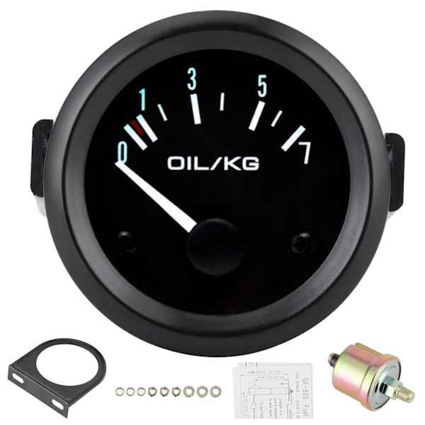 Universal oljetrycksmätare 12V 07kg/cm 52mm Dia Bilinstrument W/Sensor Vitt LED-ljus