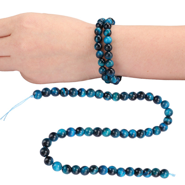 Natursten Blå Tigeröga Runda Pärlor DIY Smycken Armband Tillverkning Tillbehör 8mm 48st Pärlor
