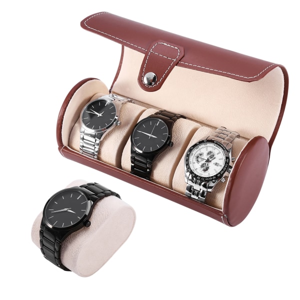 3 ristikkoa sylinterin watch pidike rannekellon case korujen säilytyslaatikko (ruskea)/