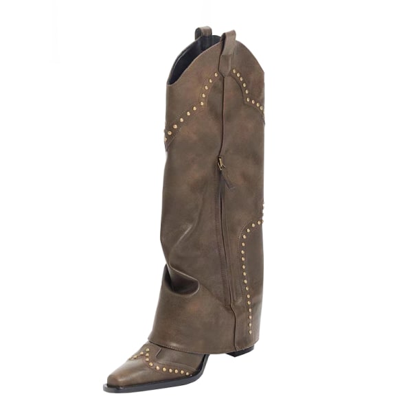 BE-Damen-Western-Couture-Stiefel im Vintage-Stil mit spitzer Zehenpartie, Brons, 37
