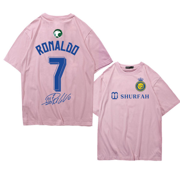 Fotballsport Cristiano Ronaldo signatur sommer kortermet t-skjorte sommertrykk Løs sport drop-skulderstil 2XL pink