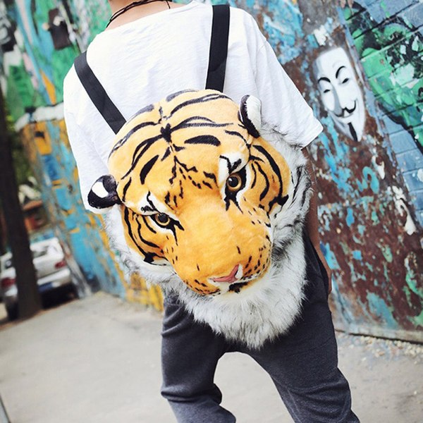 Personoitu luova tiikeripääreppu muhkea reppu trendikäs matkalaukku opiskelijaparin pehmoreppu keltainen tiikeri pieni koko