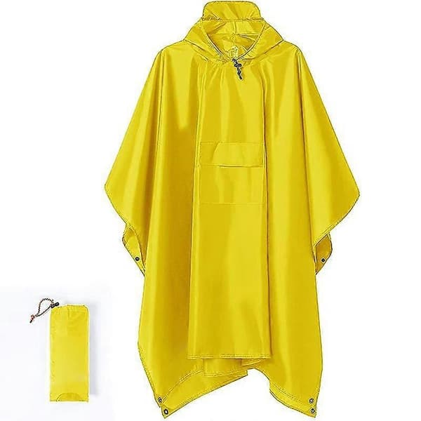 Regntøj - Regnfrakke - Hætteponcho - Sammenfoldelig Regnfrakke - Poncho - Med Bæretaske - Regnfrakke - Gul - 210T Polyester