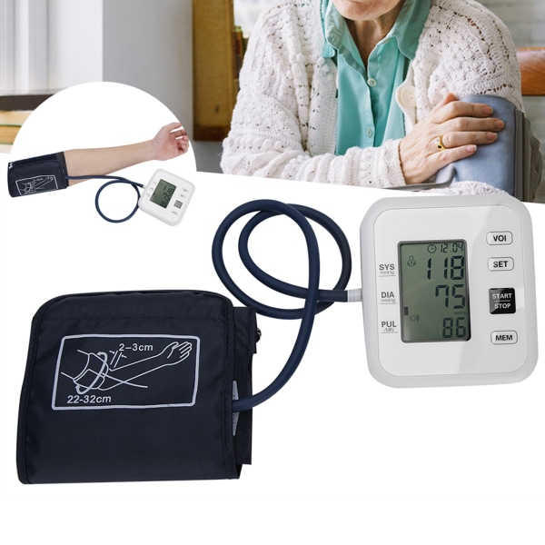 TIMH Hushålls-LCD Digital blodtrycksmätare Exakt överarmsblodtrycksmätare Vit med röst