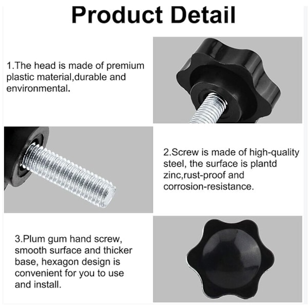 【BEMS】6-pakning M8x25 mm vingemutter, riflet plaststjernehåndtak vingemutter