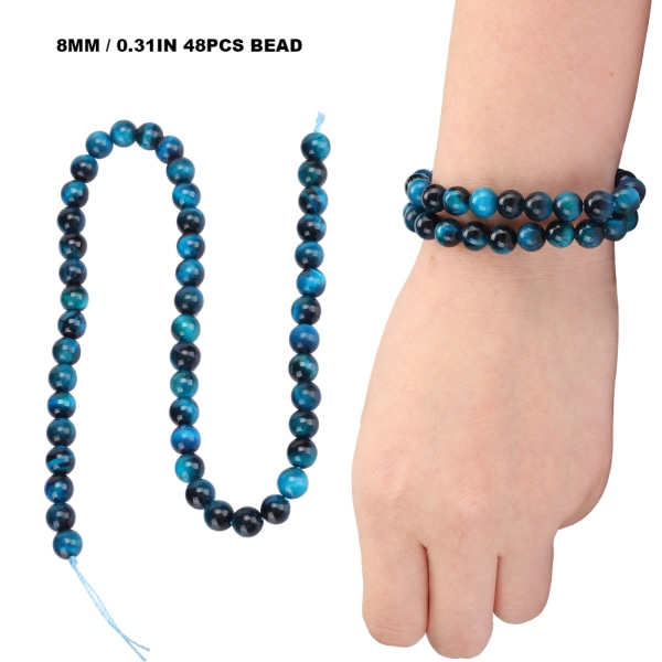 Naturstein blå tigerøye runde perler DIY smykker armbånd lage tilbehør8mm 48stk perler /