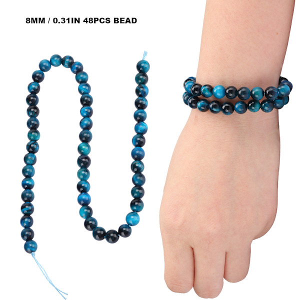 Natursten Blå Tigeröga Runda Pärlor DIY Smycken Armband Tillverkning Tillbehör 8mm 48st Pärlor
