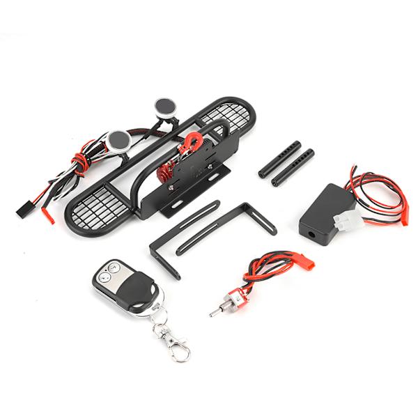 RC-Frontstötfångare med 2 Runda LED-lampor och Vinschfjärrkontroll för Traxxax TRX‑4 1/10 Crawlerbil