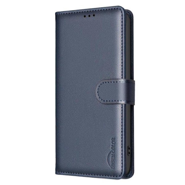 Compatible with iPhone 17 Pro Case Leather Cover with Litchi Texture and RFID Anti-theft Blå