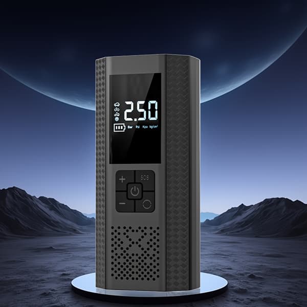 Bärbar luftkompressor, 150PSI med däcktrycksmätare och LED-display, 3 gånger snabbare smart trådlös däckpump med ett tryck, USB-driven, laddningsbar Black