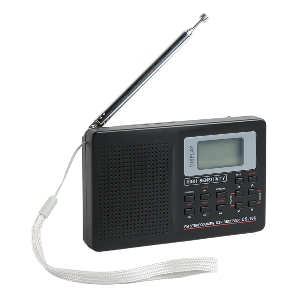 TIMH AM FM SW Radio Minnefunksjon Bakgrunnsbelysningstaster med lavt tap Bærbar digital fullbåndsradio med vekkerklokke