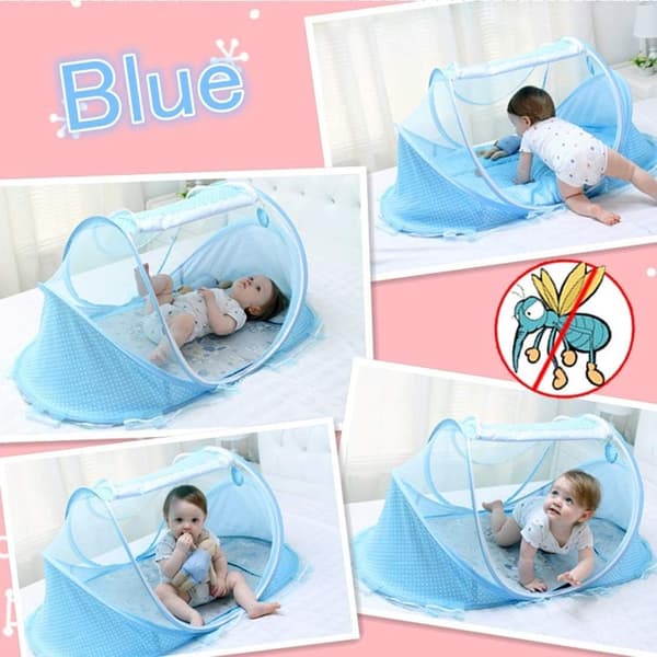 Bærbart, foldbart baby-sengennet i polyester, rejseseng til nyfødte (himmelblå)