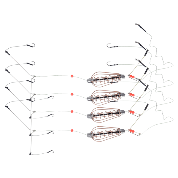 4st Fiskebetsbur Kopparfjäderkorg Lurematare med krokar Fisketillbehör