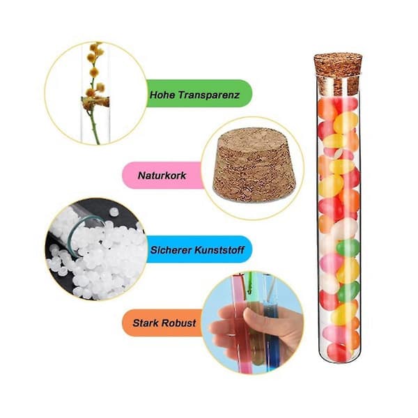 60 st provrör med kork, 16x150mm(20ml), plastprovrör med kraftpappersetikett och reptratt