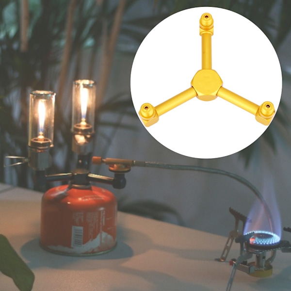 3-i-1 Gaslykta-delare i aluminiumlegering för utomhuscamping, gascylinderadapter (guld)