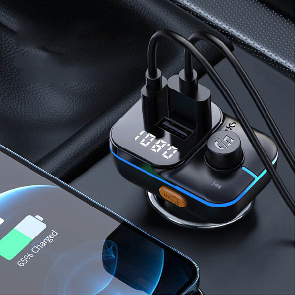 Bluetooth FM-sender MP3 Musikkspiller Radioadapter USB Type C Billader for smarttelefoner Lydspillere