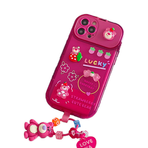 Telefon Cover Silikone Blød Spejl Stand Klar Tegneserie Mønster Print Telefon Cover med Snor til IOS Rose Rød til IOS 13Pro