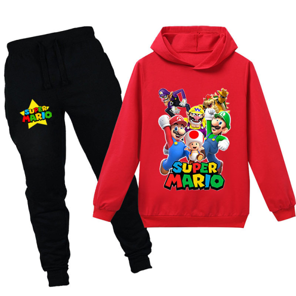 Super Mario Boys Girls Pullover Huvtröja och träningsbyxor Set Sportkläder Barnkläder 110cm(3-4years) red