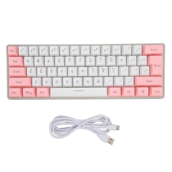 Gaming-tastatur USB 61-taster Kontrastfarge RGB-lys Nøkkellinjeseparasjon Mekanisk kablet tastatur for kontorspill Hvit Rosa ++