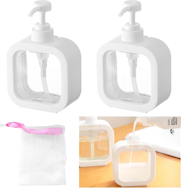 2-pak sæbedispenser, 300 ml tom pumpeflaske, flydende sæbedispenser, showergeldispenser, opvaskemiddeldispenser til bad, køkken