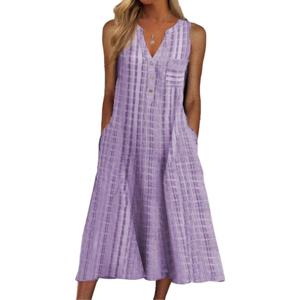 Dame sommerkjole med lommer, knapper, avslappnet, løs, ermeløs midikjole Violet L