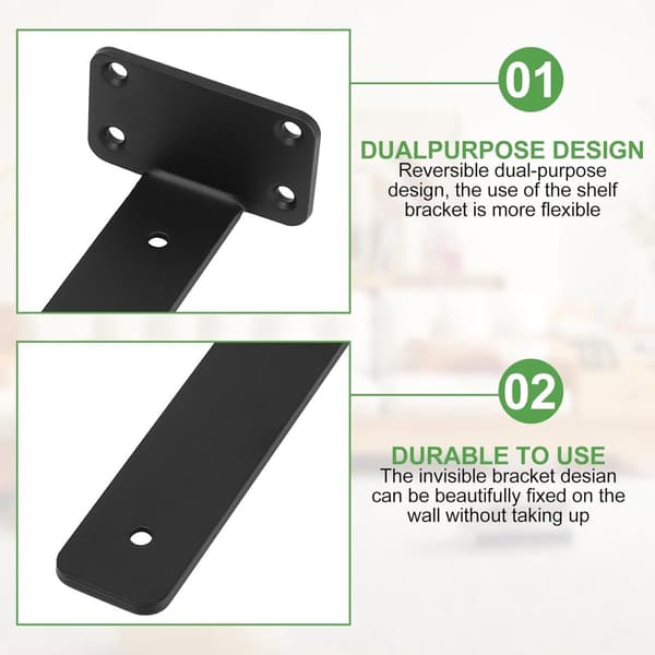 【BEMS】Floating Shelf Brackets, 2 Pcs Invisible Bookshelf Brackets, Floating Shelf Brackets, Heavy Duty Bracket, 20cm, Black