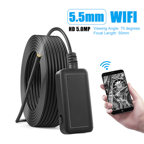 0,2 tum 5MP IP67 6 LED WiFi Endoskop Inspektionskamera för iOS / Android Smartphones 2m/6,6ft Kabel