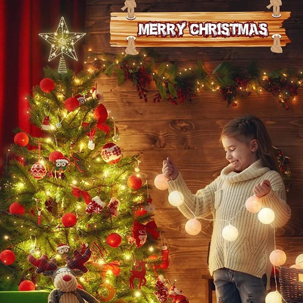Christmas Tree Topper Star med LED String Light Glitter Jule Tree Top Star Lampe til Jul Boligdekoration/